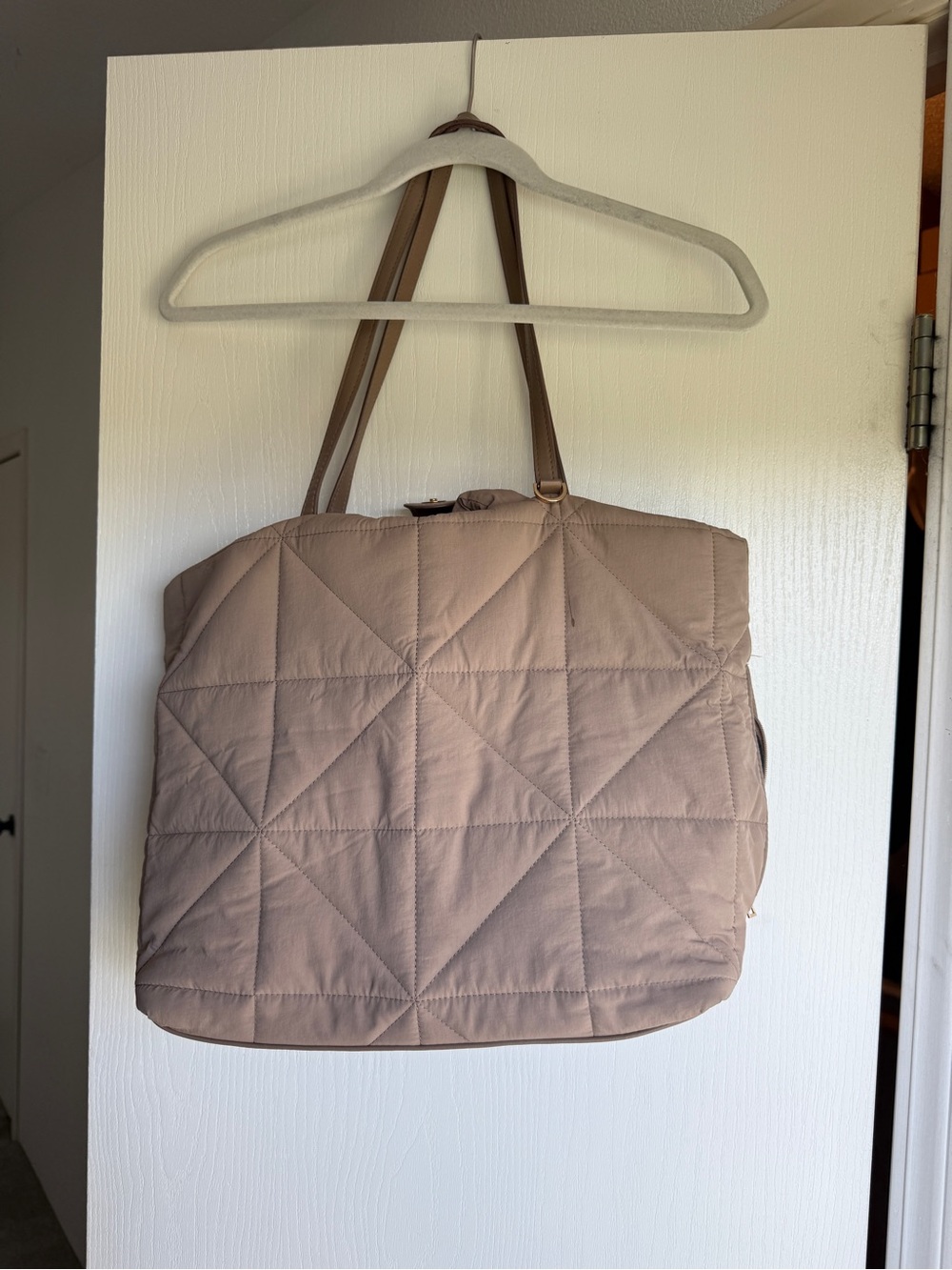 Quilted Tote Bag in Taupe - Spacious Everyday Carry